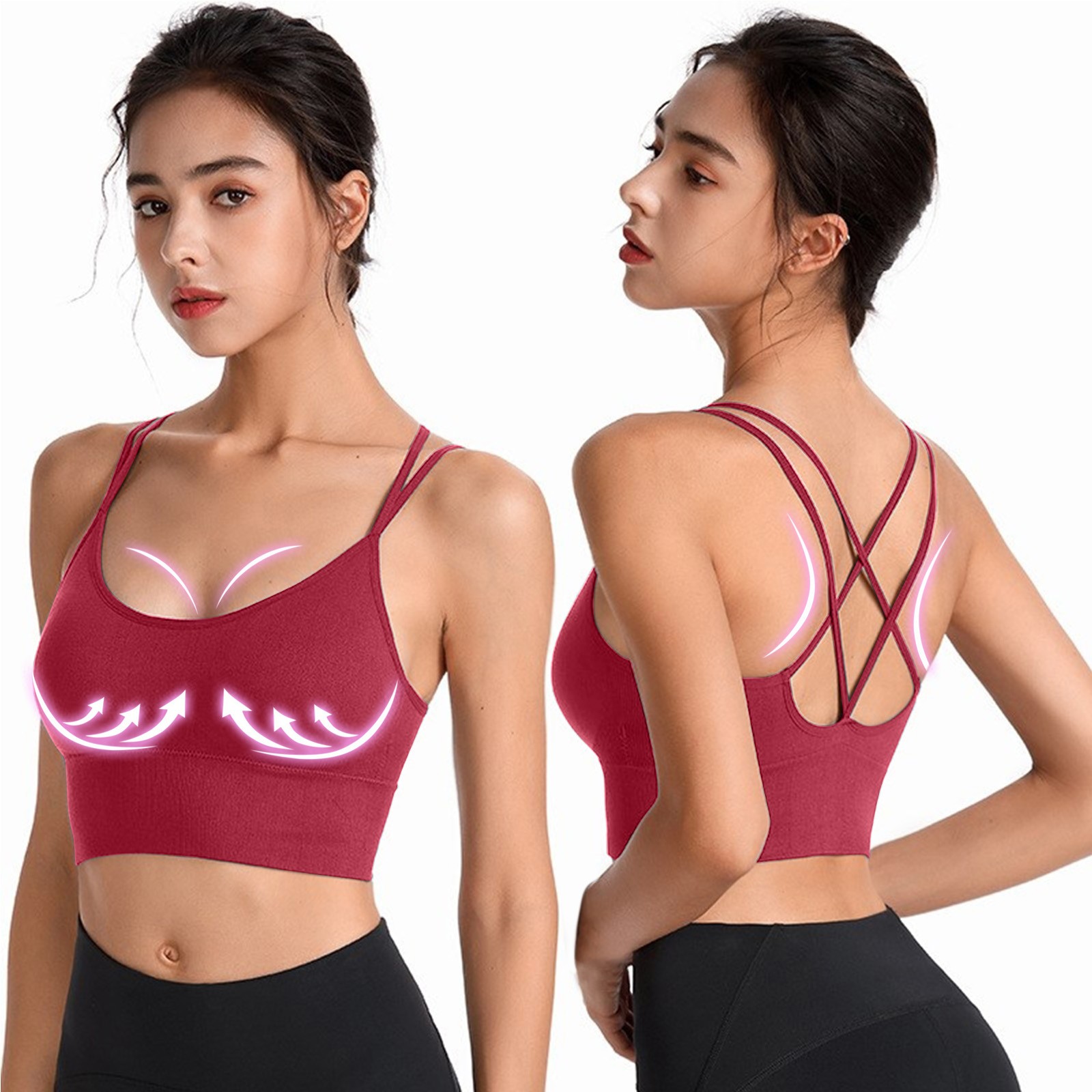 thumbnail image 3 of 2 sujetadores deportivos con espalda cruzada para mujer: tops cortos con tirantes cruzados y rellenos, nailon y spandex, yoga/entrenamiento, bajo impacto, 3 of 5